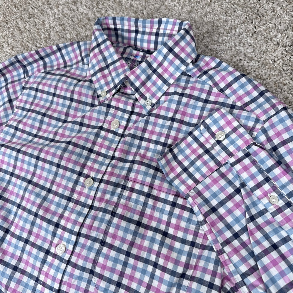 Vineyard Vines Shirt Mens‎ XS Blue Plaid On The Go Performance OTG Button Down